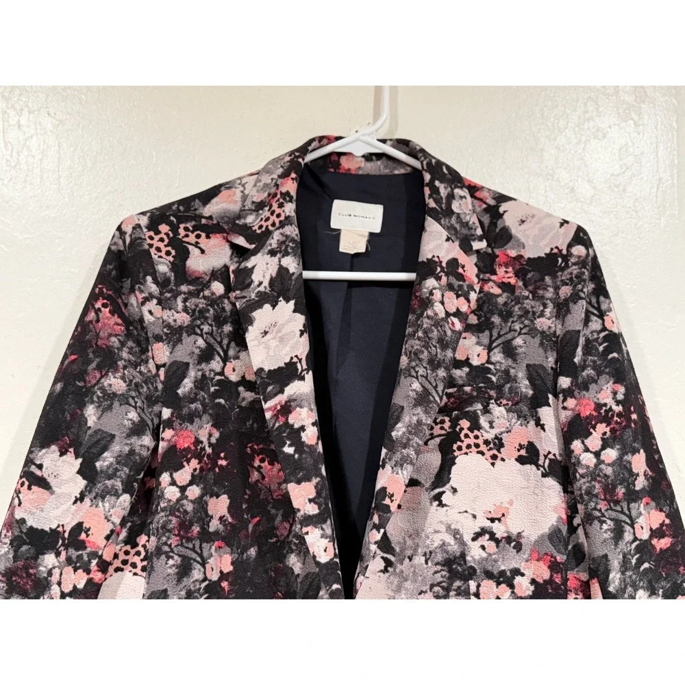Club Monaco Floral Jacquard Mixed Media Navy Wool Blend Blazer 10 00701712